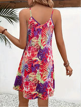 Women's Tropical Print V-Neck Cami Dress - Perfect For Spring Summer, Machine Washable