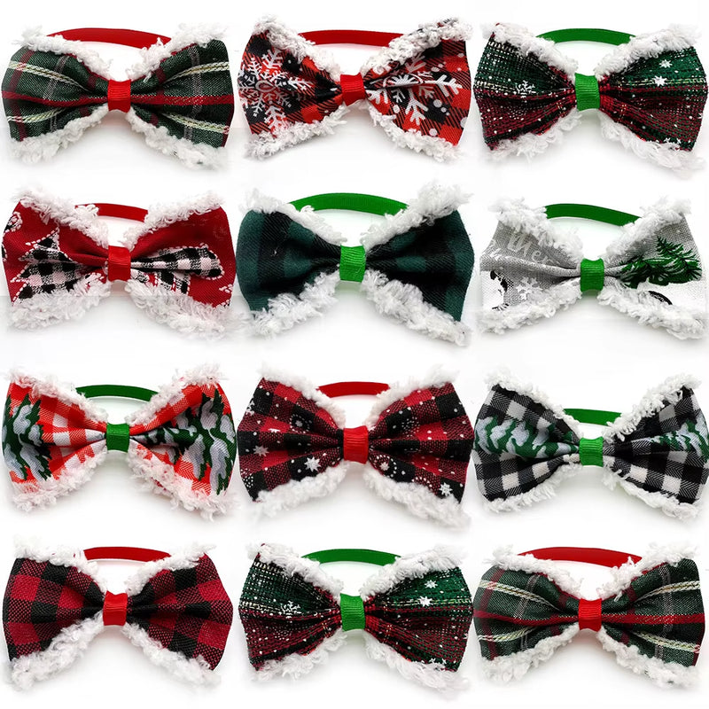 50Pcs Pet Supplies Christmas Dog Pets Bowties Plush Bows Adjustable Pets Supplies Dog Grooming Product Dog Bow Tie Neckties