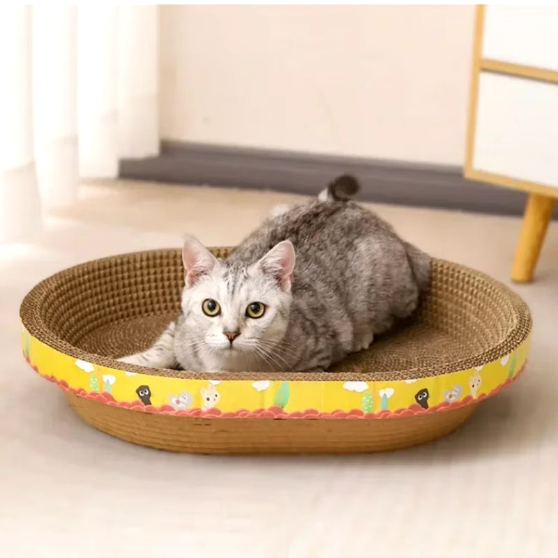 Cat Scraper Cat Scratching Board Claw Grinding Toy Oval Corrugated Box Wear-Resistant Cat Nest Pets Accessories Scraper for Pets