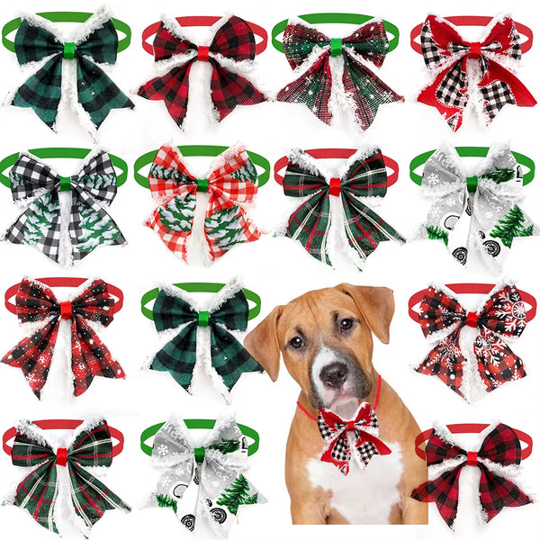 50Pcs Pet Supplies Christmas Dog Pets Bowties Plush Bows Adjustable Pets Supplies Dog Grooming Product Dog Bow Tie Neckties