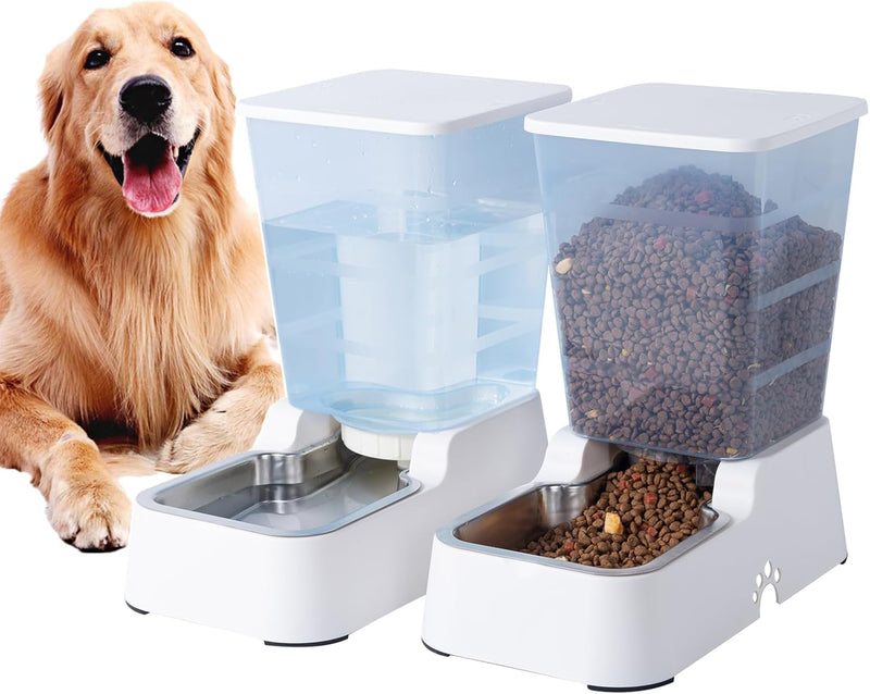 Pets Auto Feeder 3.8L,Food Feeder and Water Dispenser Set for Small & Big Dogs Cats and Pets Animals (Grey)